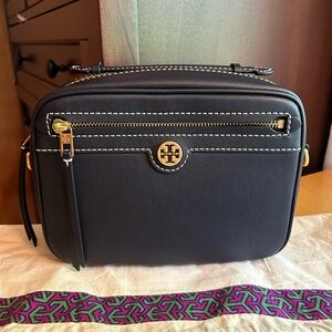 Tory Burch T Monogram Camera In Blue Leather NWOT